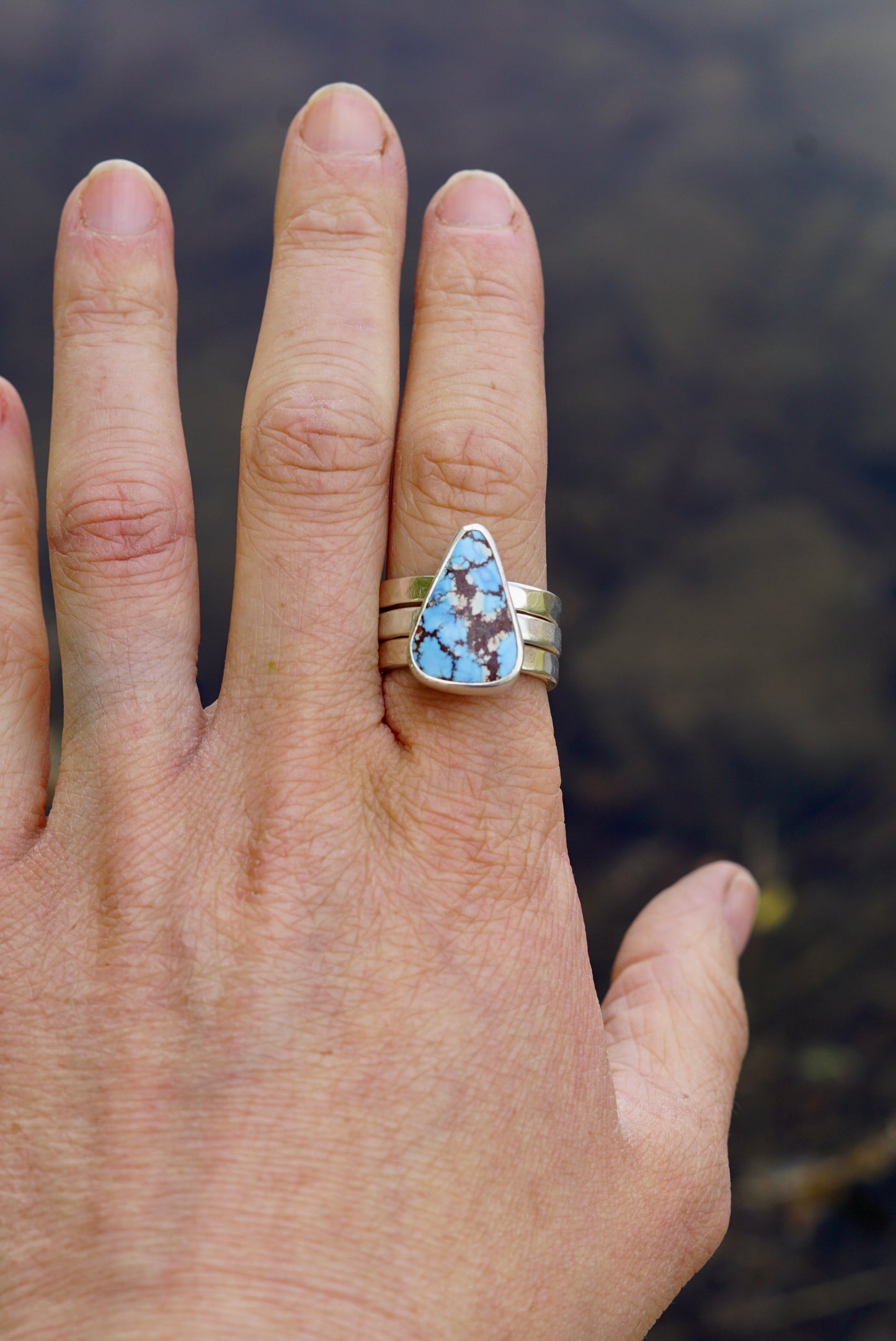Turquoise & Silver Stacker Ring (Size 8.5)