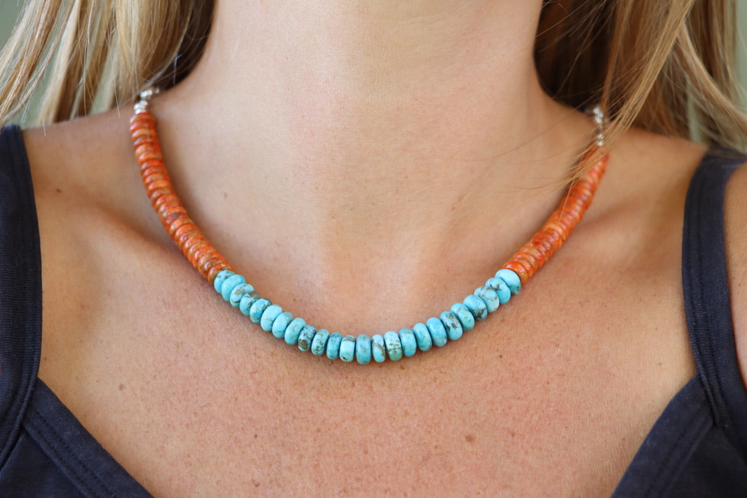 Beaded Necklace (Turquoise/Apple Coral)