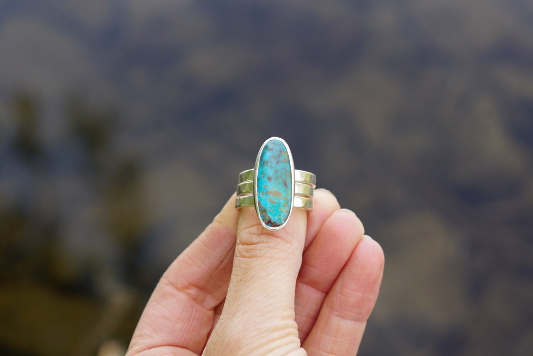 Turquoise & Silver Stacker Ring (Size 8)