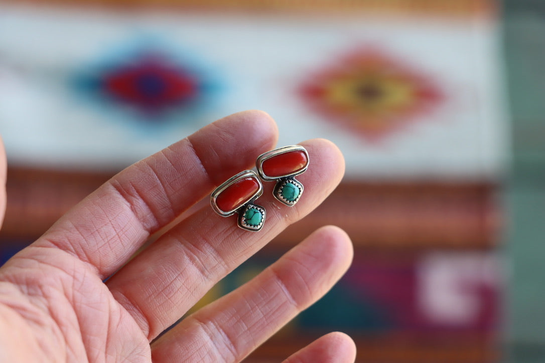 Coral + Turquoise Studs