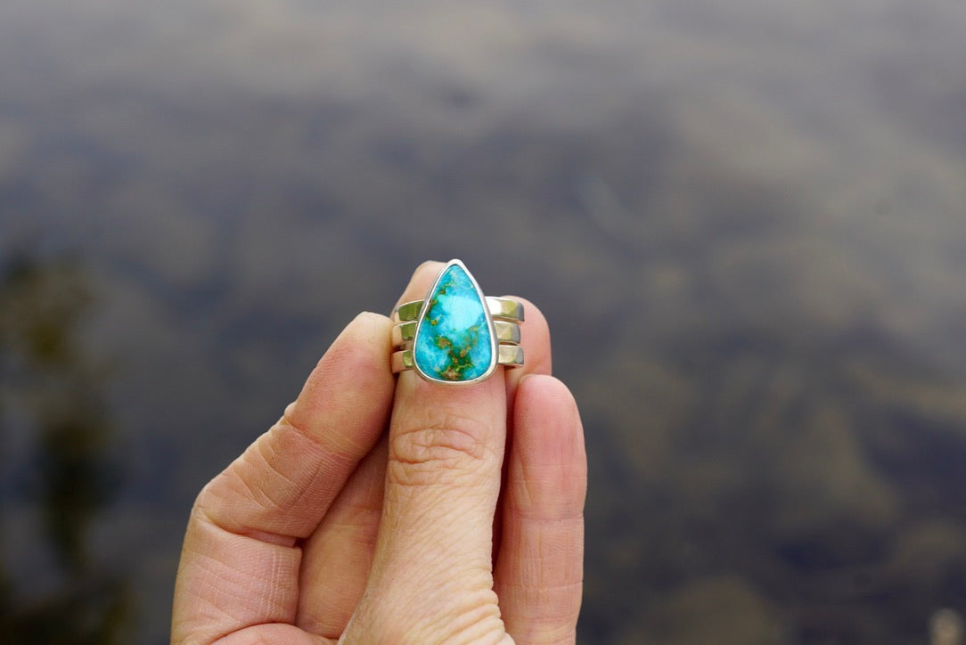 Turquoise & Silver Stacker Ring (Size 7)
