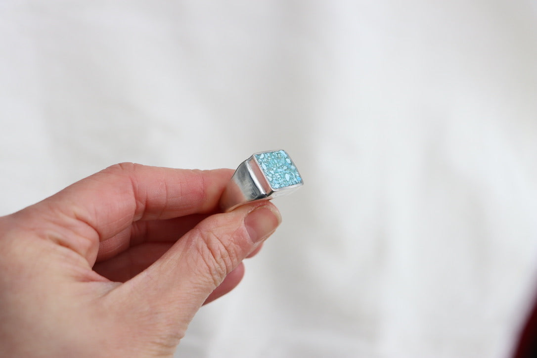 Turquoise Inlay Signet Ring (size 6.5)