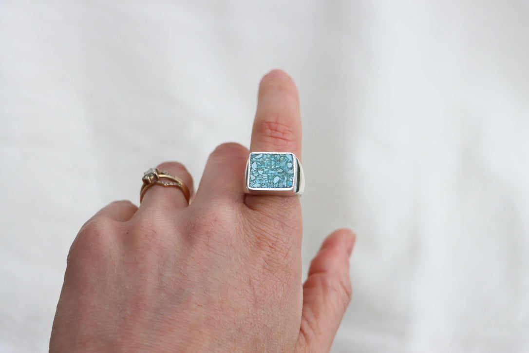 Turquoise Inlay Signet Ring (size 6.5)