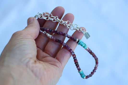 Beaded Necklace (Turquoise/Tourmaine)