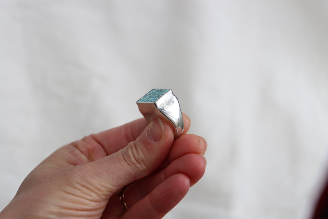 Turquoise Inlay Signet Ring (size 6.5)