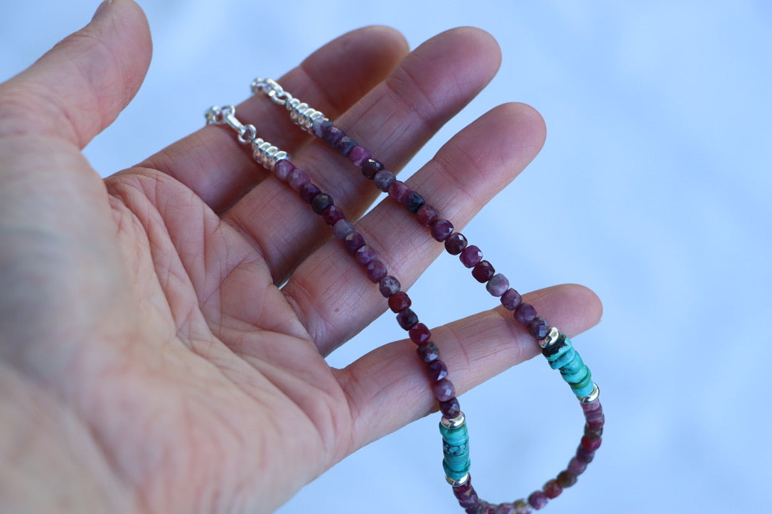 Beaded Necklace (Turquoise/Tourmaine)