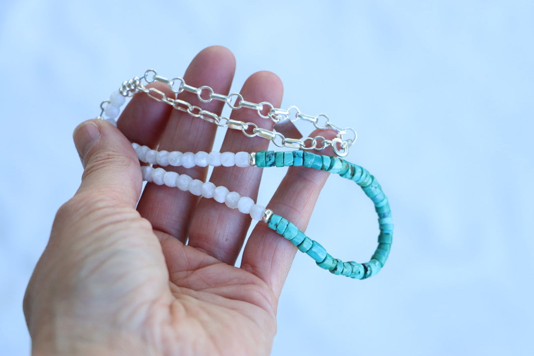 Beaded Necklace (Turquoise/Moonstone)