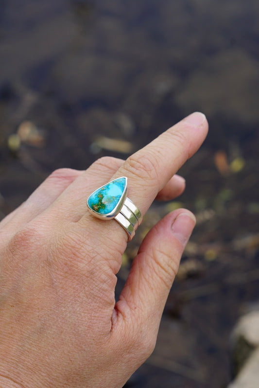 Turquoise & Silver Stacker Ring (Size 7)
