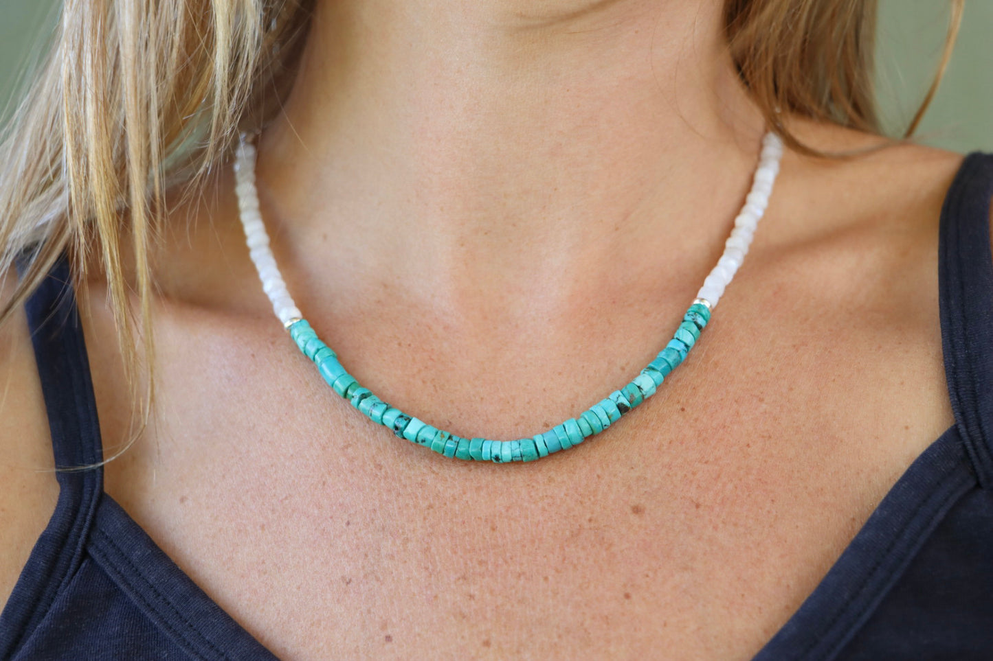 Beaded Necklace (Turquoise/Moonstone)