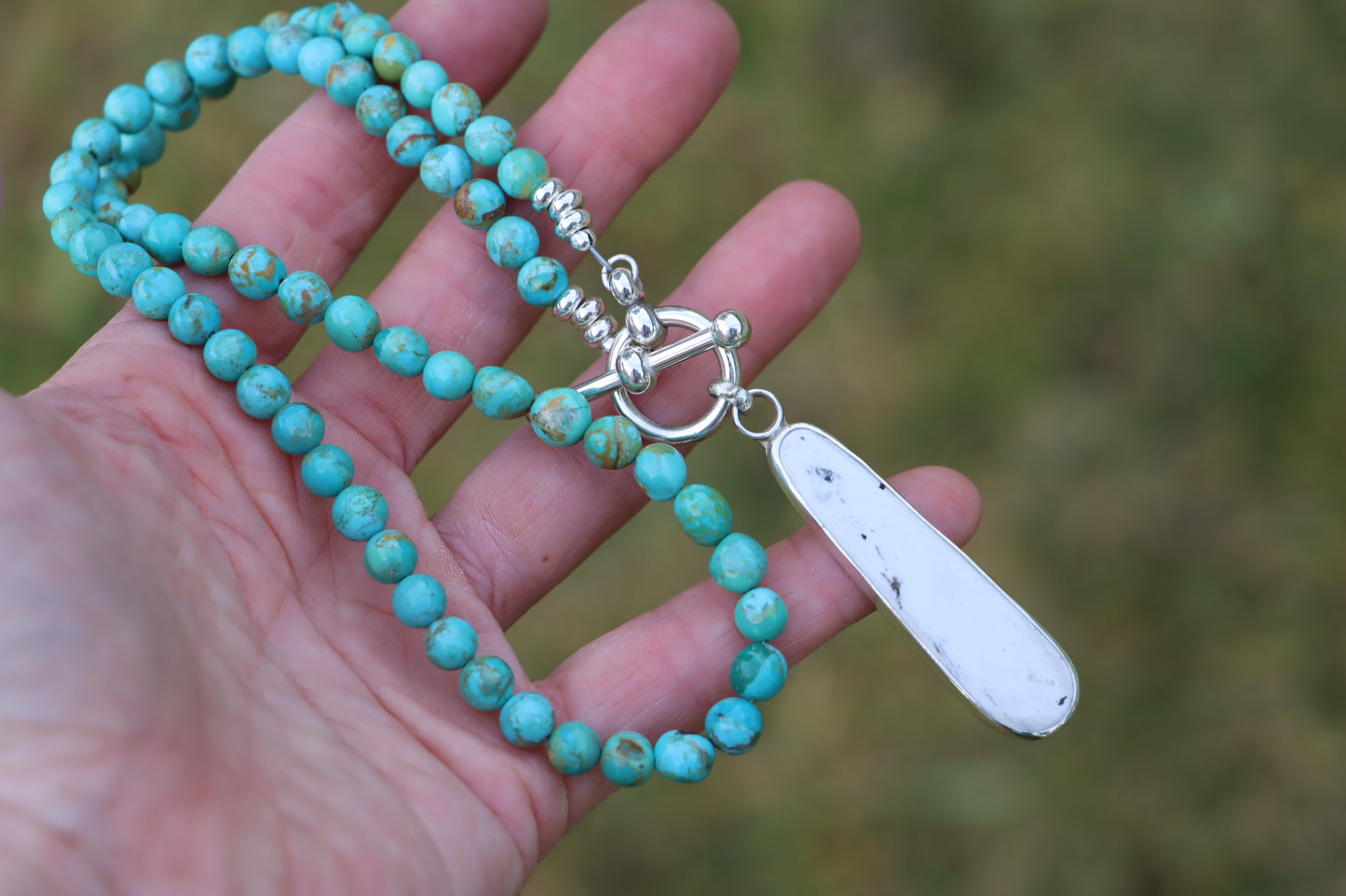 Beaded Necklace (White Buffalo + Turquoise)