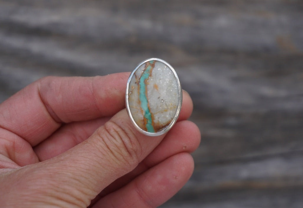 Sterling Silver & Royston Ribbon Turquoise Ring (Size 6)