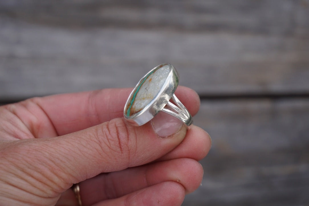 Sterling Silver & Royston Ribbon Turquoise Ring (Size 6)