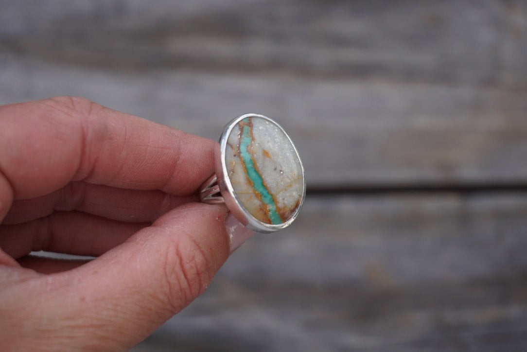 Sterling Silver & Royston Ribbon Turquoise Ring (Size 6)