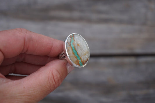 Sterling Silver & Royston Ribbon Turquoise Ring (Size 6)