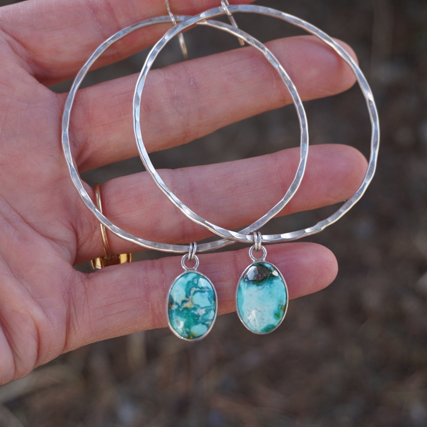 Hammered Organic Hoops (White Water)