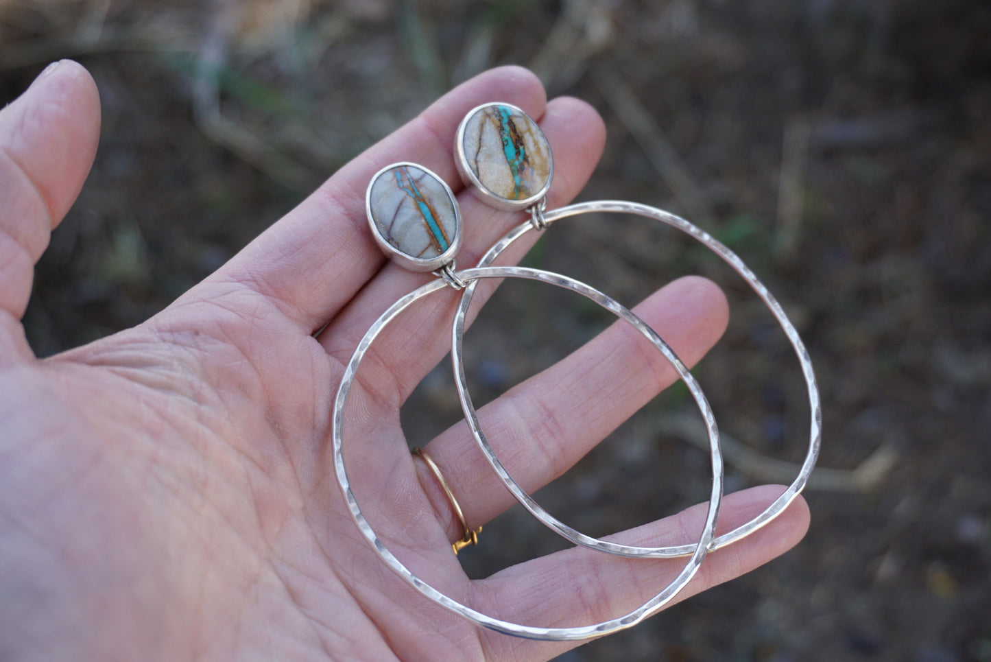Hammered Organic Hoops (Royston Ribbon)