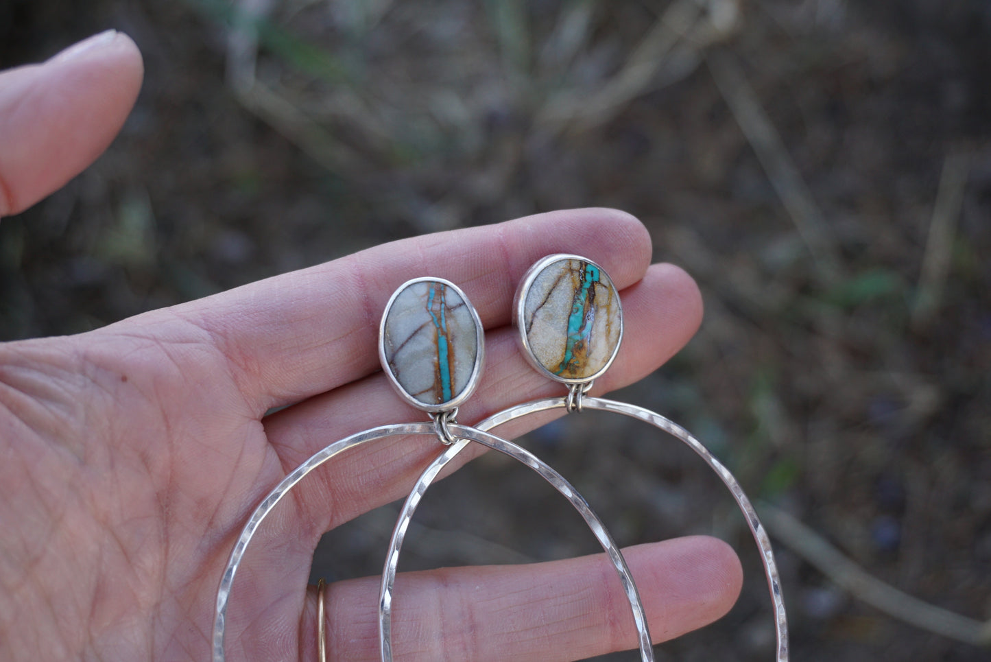 Hammered Organic Hoops (Royston Ribbon)