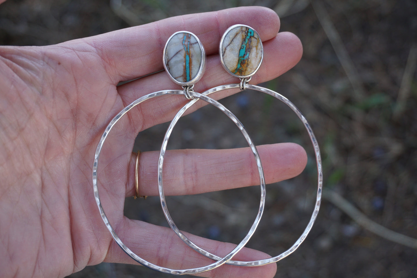 Hammered Organic Hoops (Royston Ribbon)