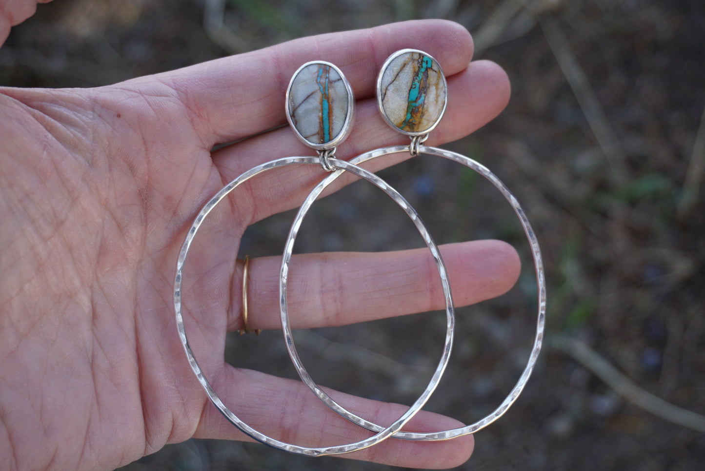 Hammered Organic Hoops (Royston Ribbon)