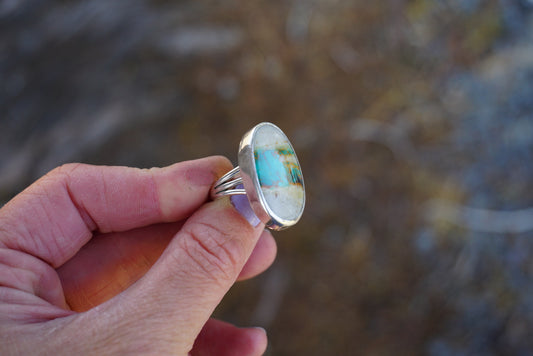 Sterling Silver & Royston Ribbon Turquoise Ring (Size 6)