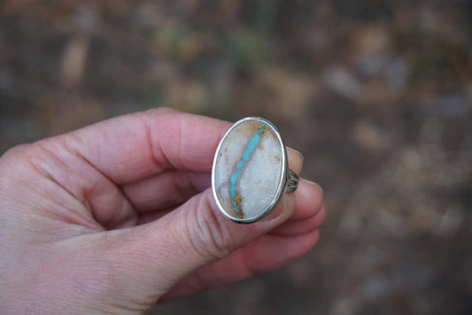 Sterling Silver & Royston Ribbon Turquoise Ring (Size 8.5)