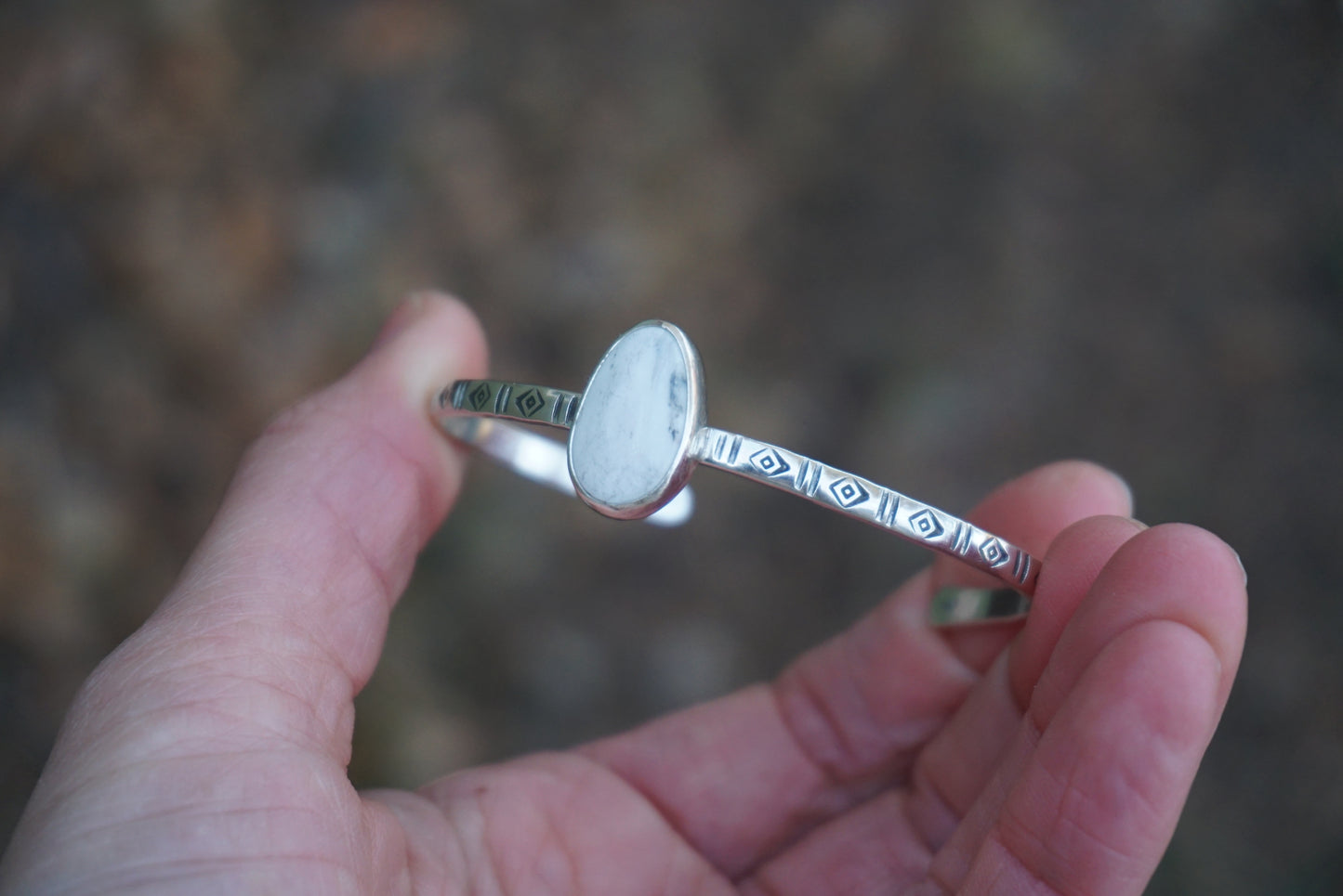 Stamped Cuff Bracelet (White Buffalo)