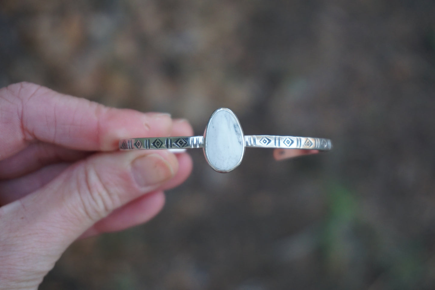 Stamped Cuff Bracelet (White Buffalo)