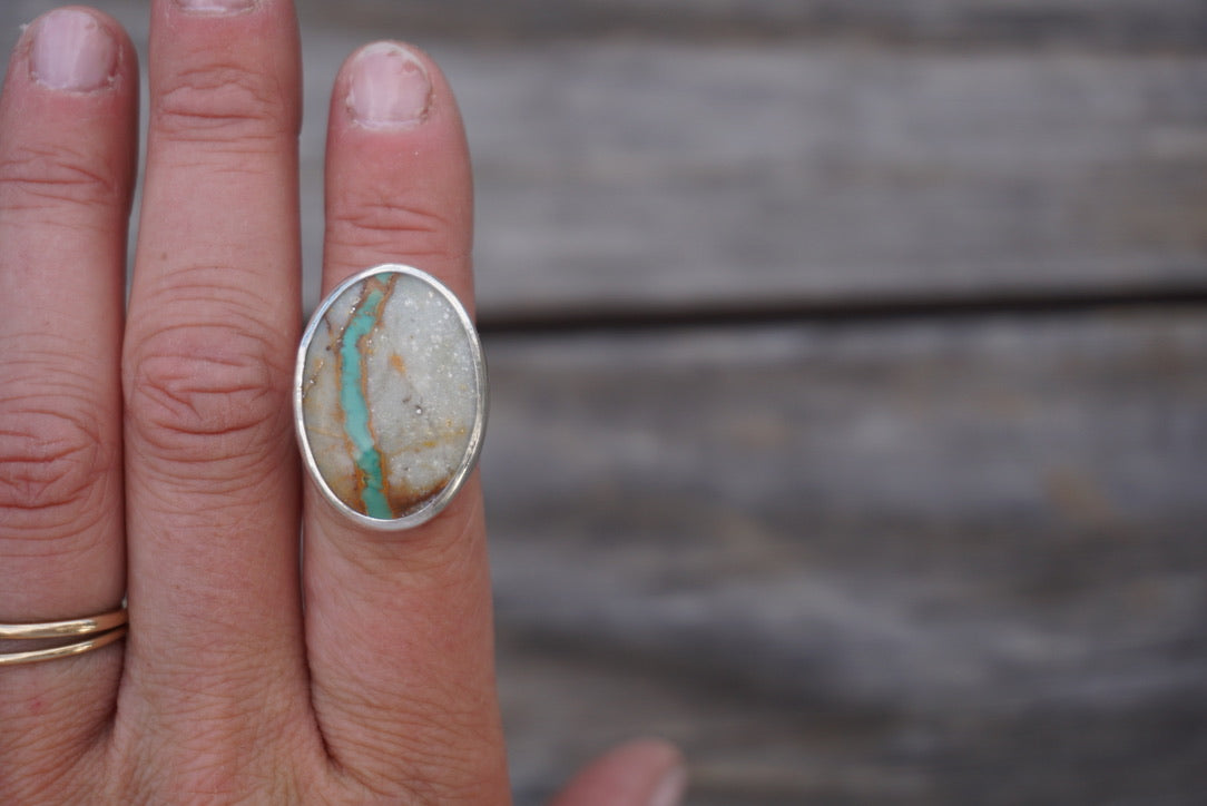 Sterling Silver & Royston Ribbon Turquoise Ring (Size 6)