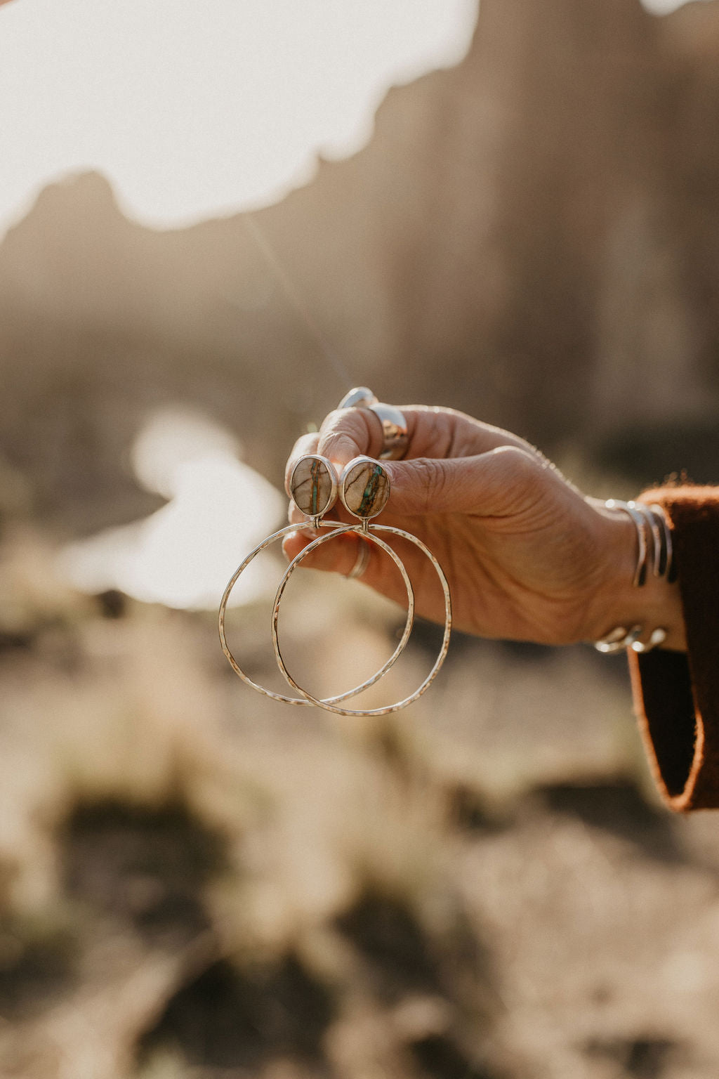 Hammered Organic Hoops (Royston Ribbon)