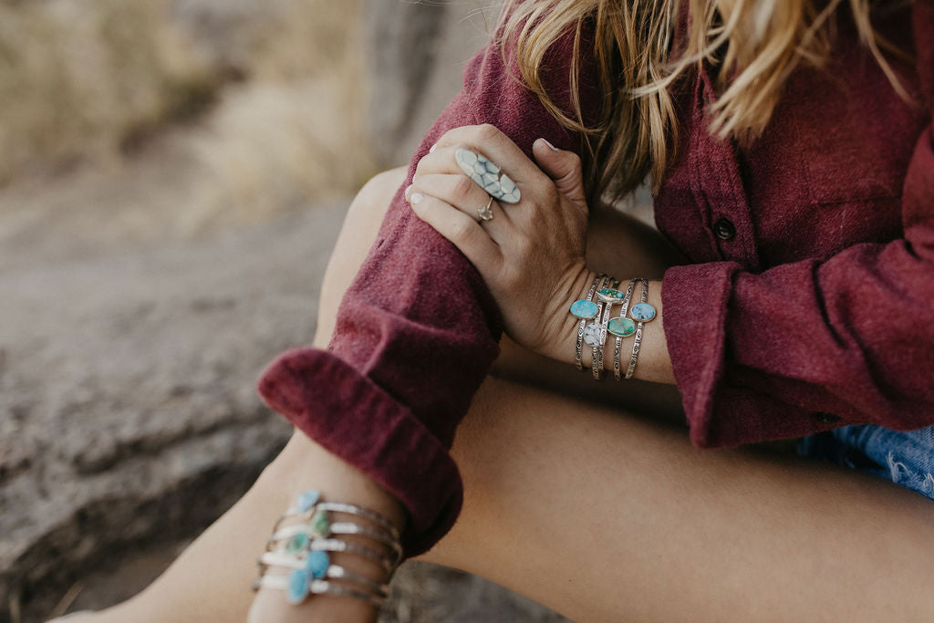 Stamped Cuff Bracelet (Evans Turquoise)