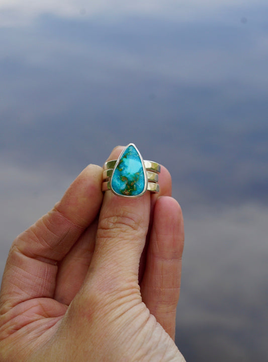 Turquoise & Silver Stacker Ring (Size 7)