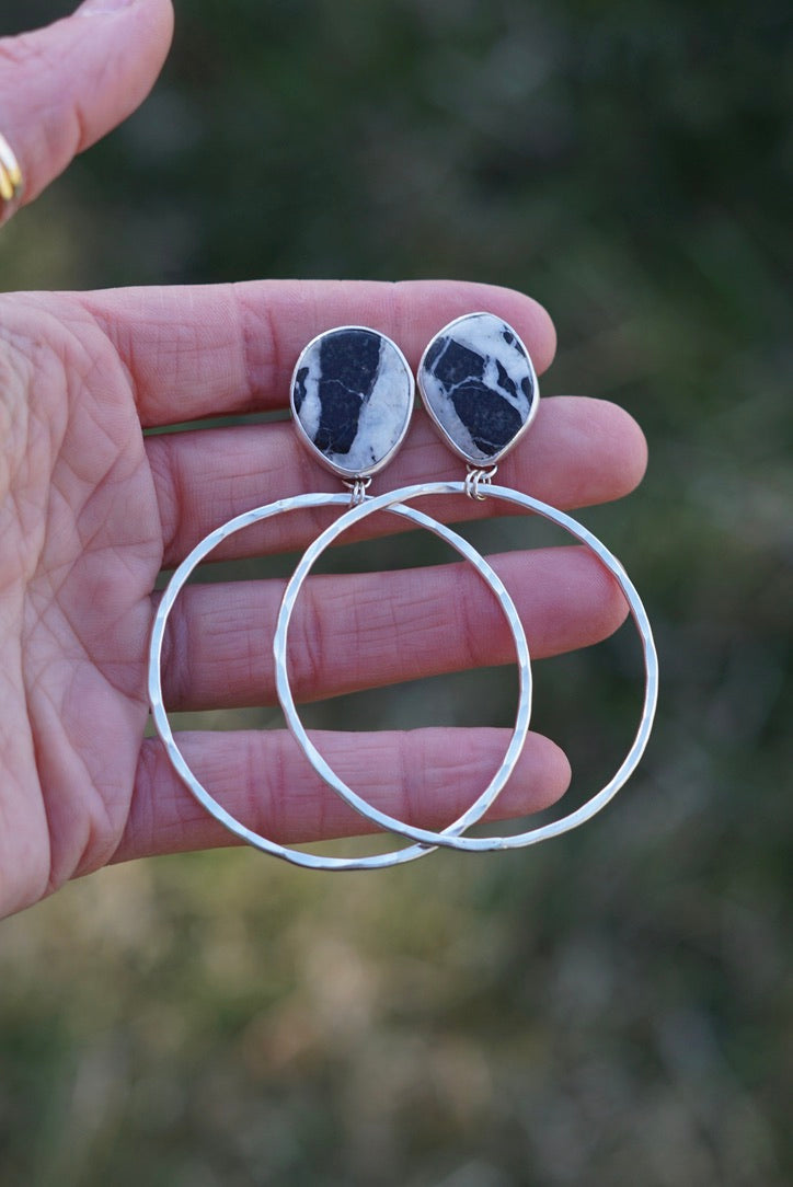 Hammered Organic Hoops (White Buffalo)