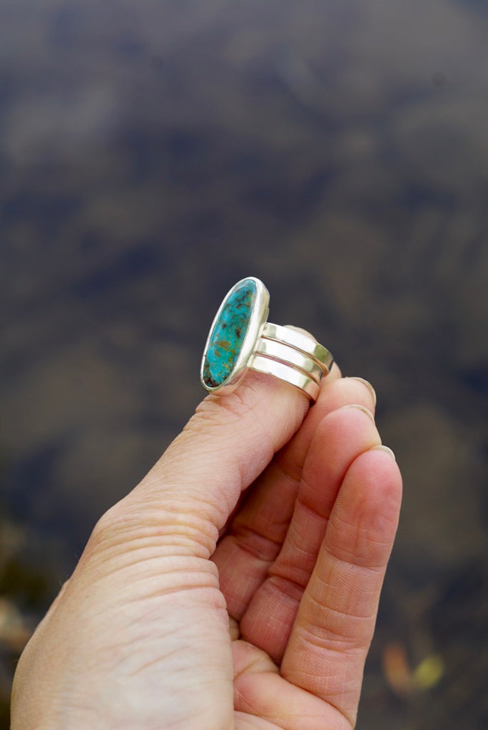 Turquoise & Silver Stacker Ring (Size 8)