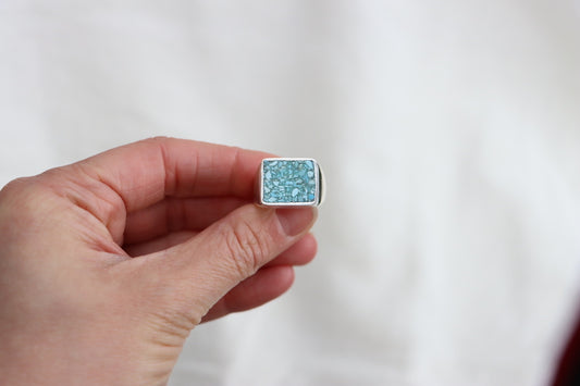 Turquoise Inlay Signet Ring (size 6.5)