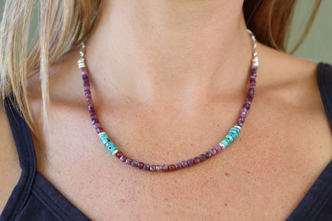 Beaded Necklace (Turquoise/Tourmaine)