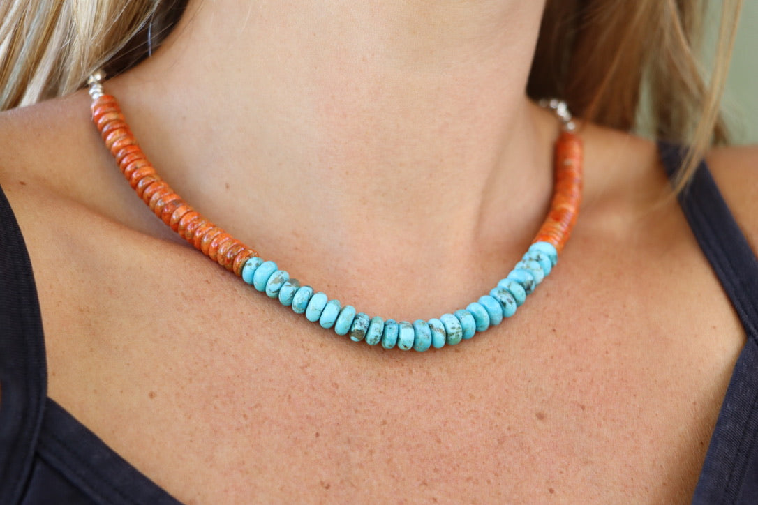 Beaded Necklace (Turquoise/Apple Coral)