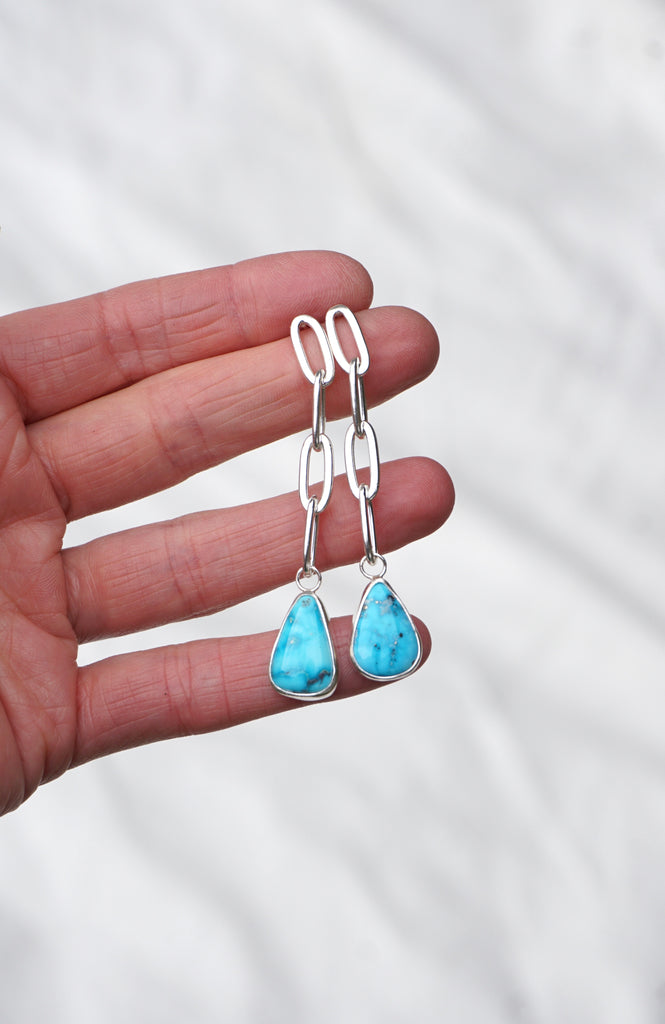 Turquoise Link Stud Earrings (Blue Bird)