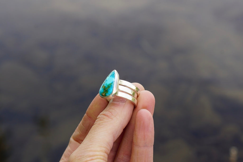 Turquoise & Silver Stacker Ring (Size 7)