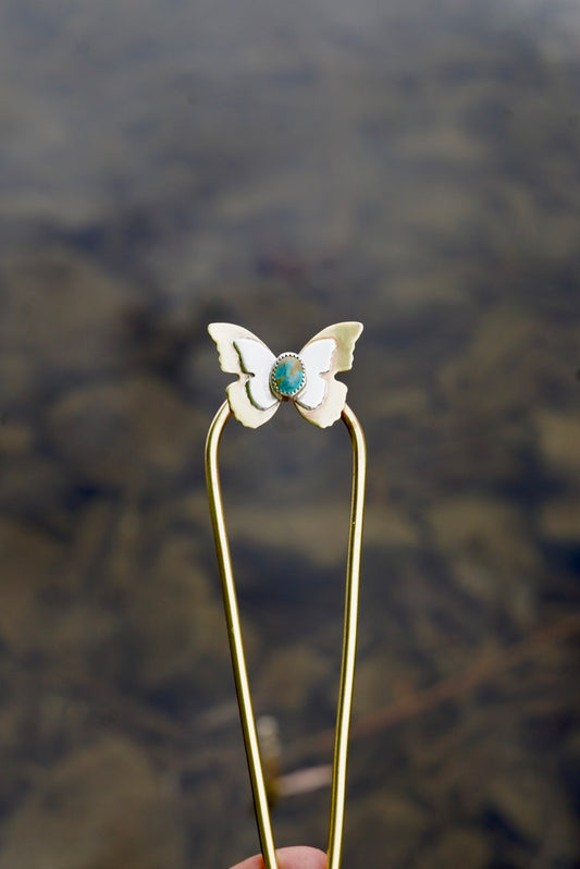 Brass/Silver Butterfly Hair Fork