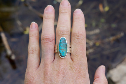 Turquoise & Silver Stacker Ring (Size 8)