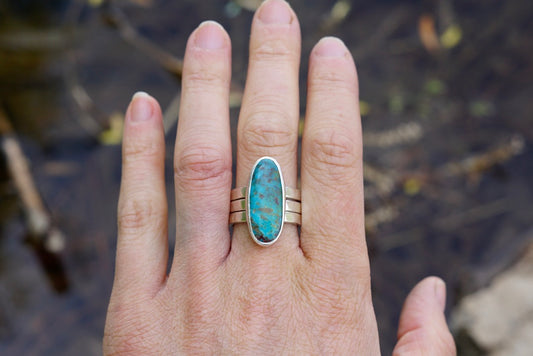 Turquoise & Silver Stacker Ring (Size 8)