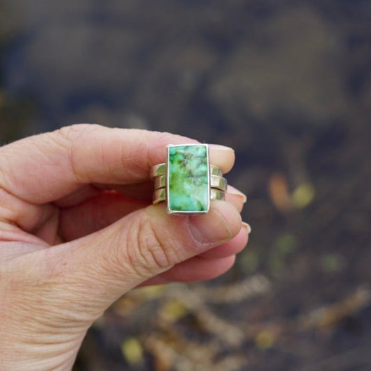 Turquoise & Silver Stacker Ring (Size 6)