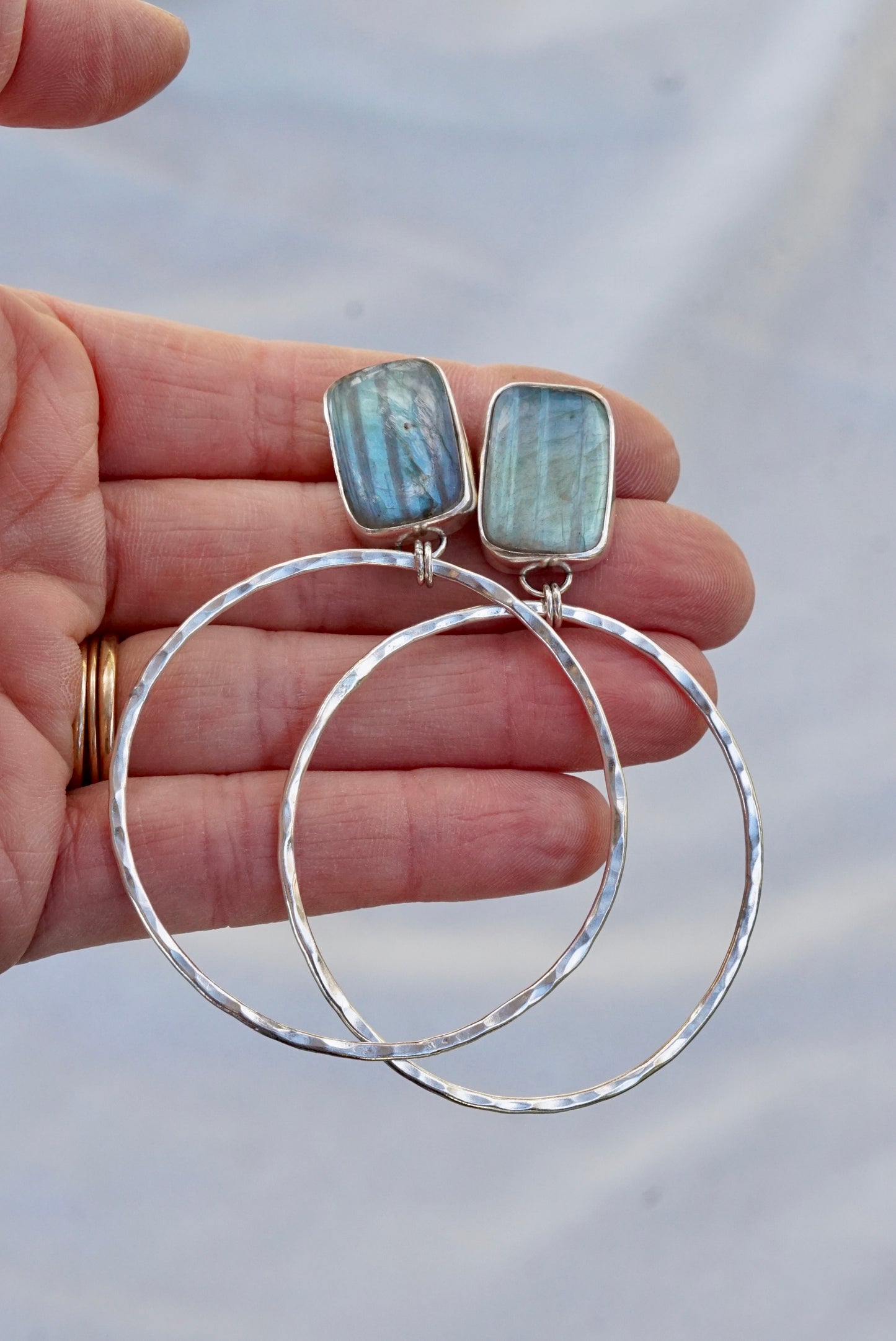 Hammered Organic Hoops (Labradorite)