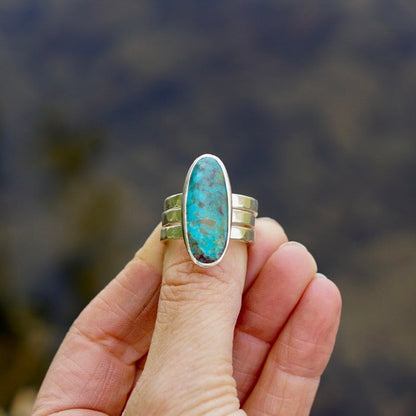 Turquoise & Silver Stacker Ring (Size 8)