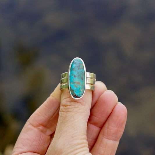 Turquoise & Silver Stacker Ring (Size 8)