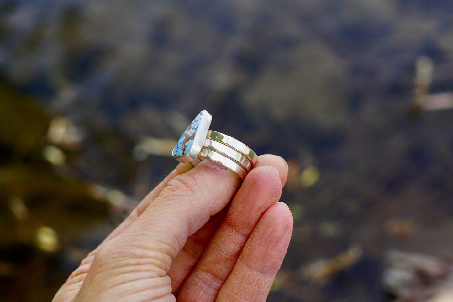 Turquoise & Silver Stacker Ring (Size 8.5)