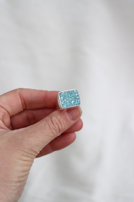 Turquoise Inlay Signet Ring (size 6.5)