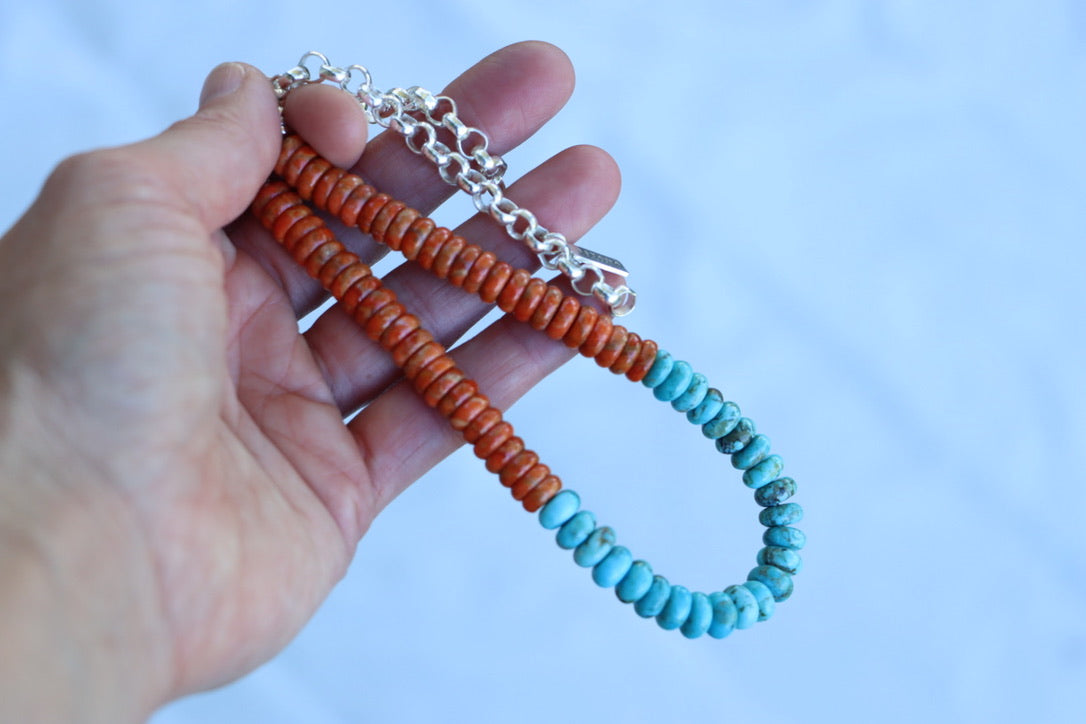 Beaded Necklace (Turquoise/Apple Coral)