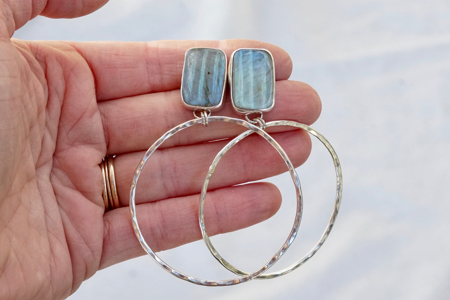 Hammered Organic Hoops (Labradorite)