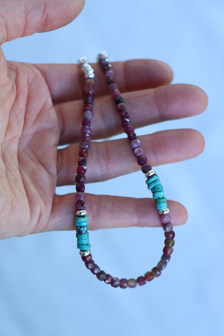 Beaded Necklace (Turquoise/Tourmaine)